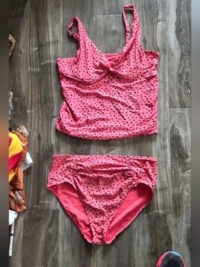 Source Unknown Pink Polka Dot Tankini & High-Waist Brief Set